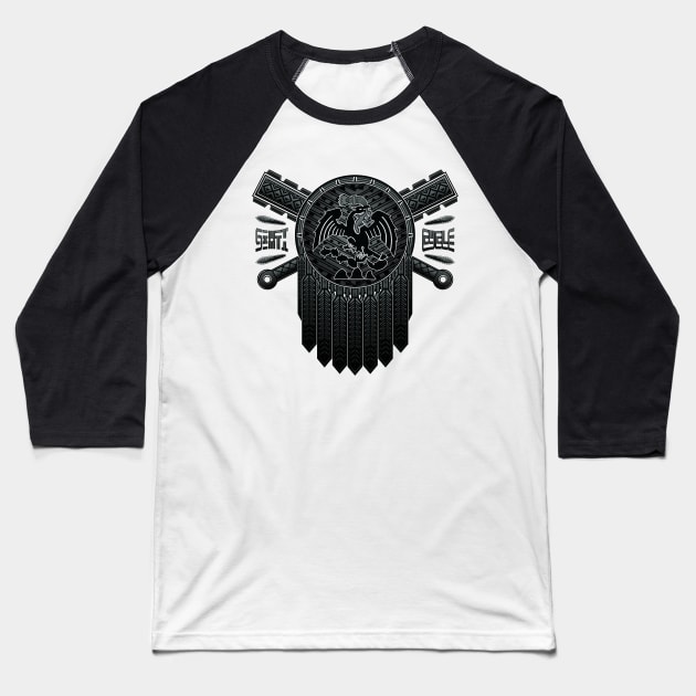 Mexica Heraldry. Aztec Eagle Shield & Weapons. Baseball T-Shirt by Sixth Cycle